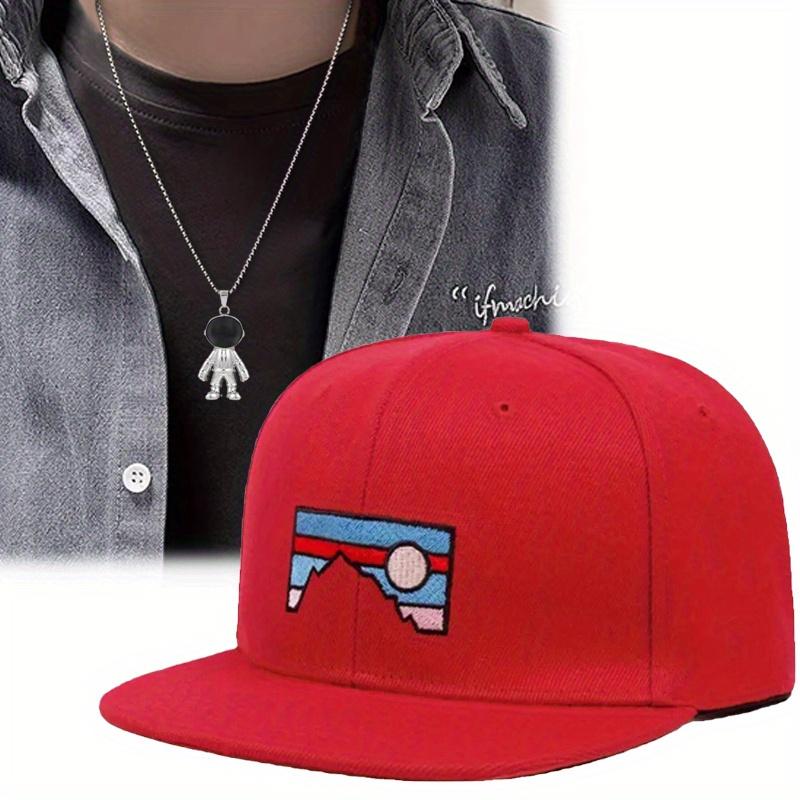 2Pcs Mountain Embroidery Hip Hop Hat Small Spaceman Pendant Necklace Set Men's Sports Baseball Hat Women's Fashion Casual Sun Protection Shade Hat