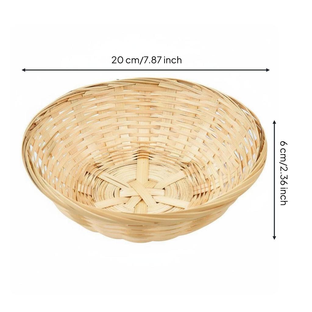 Round Bamboo Basket Handwoven Woven OpenWeave Storage Item for Tabletop