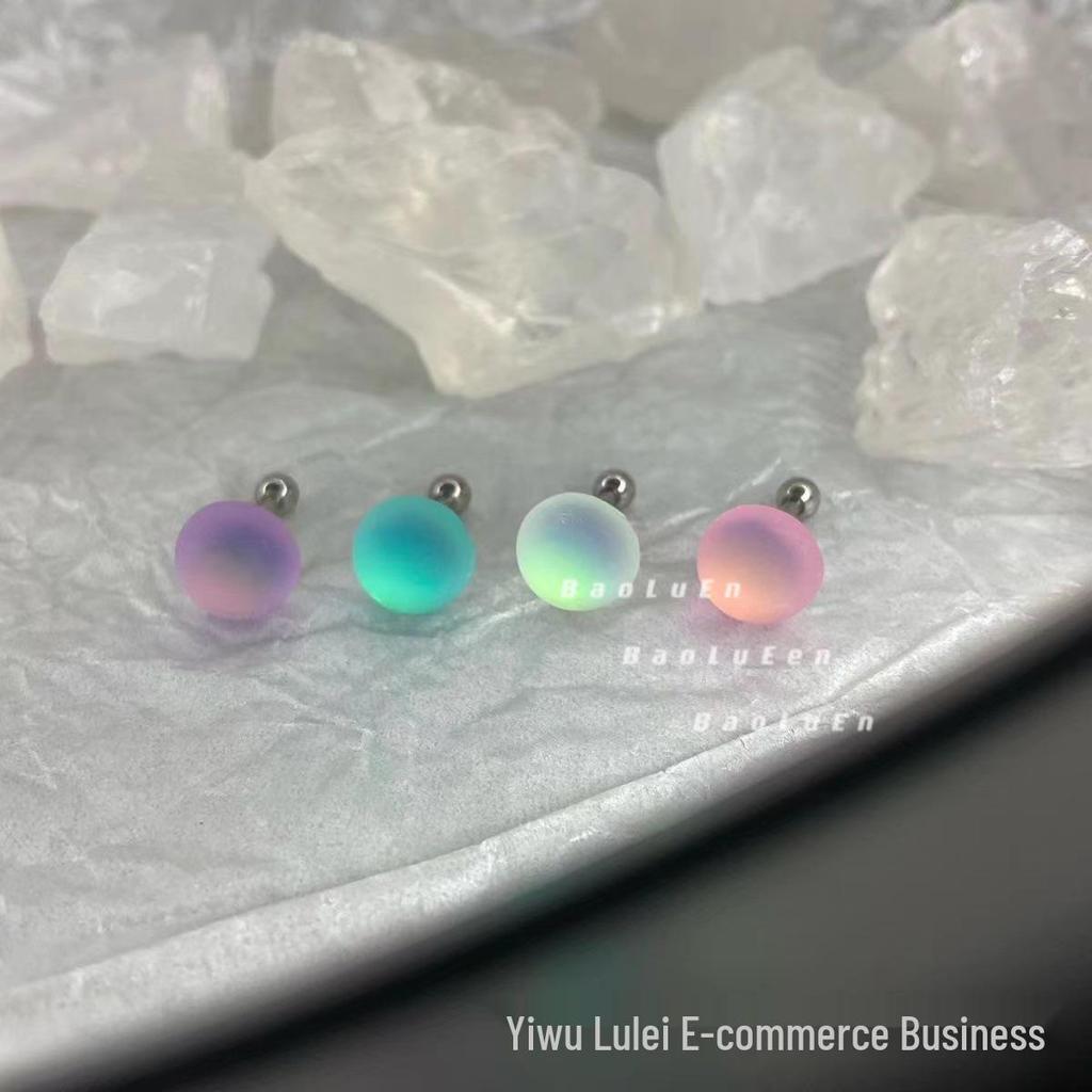 Frosted Titanium Cartilage Stud Earrings with Round Ball Screw Back - Trendy Hot Girl Jewelry