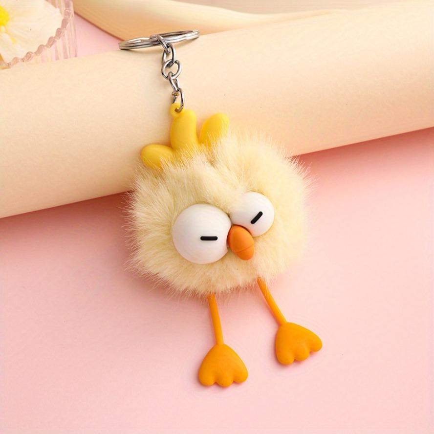 Cute Chick Pom Keychain Cartoon Lovely Pendant Car/ Bag Decor Valentine's Gift for Girlfriend Easter Present