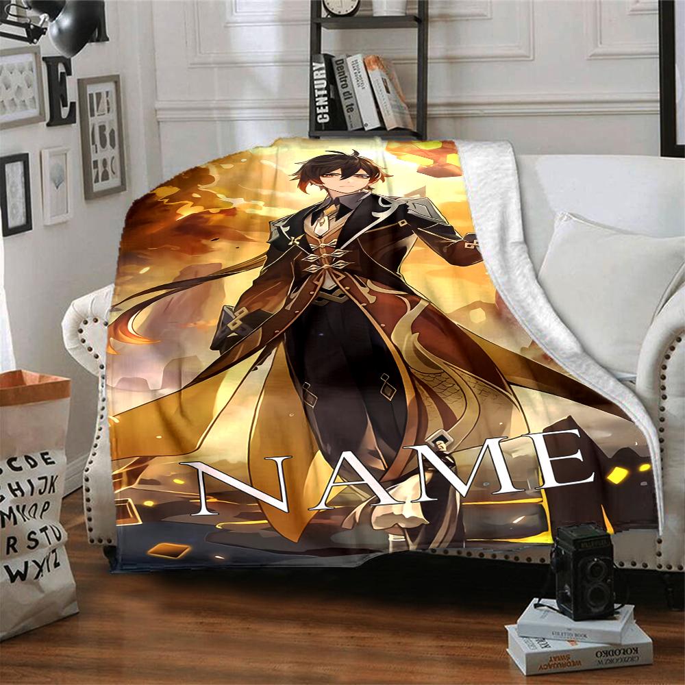 Customiz Name Personality Genshin Impact characters  Blanket Soft &Warm Sofa Office Bed Travel Lunch Break Blanket, Gift Suitable All Seasons