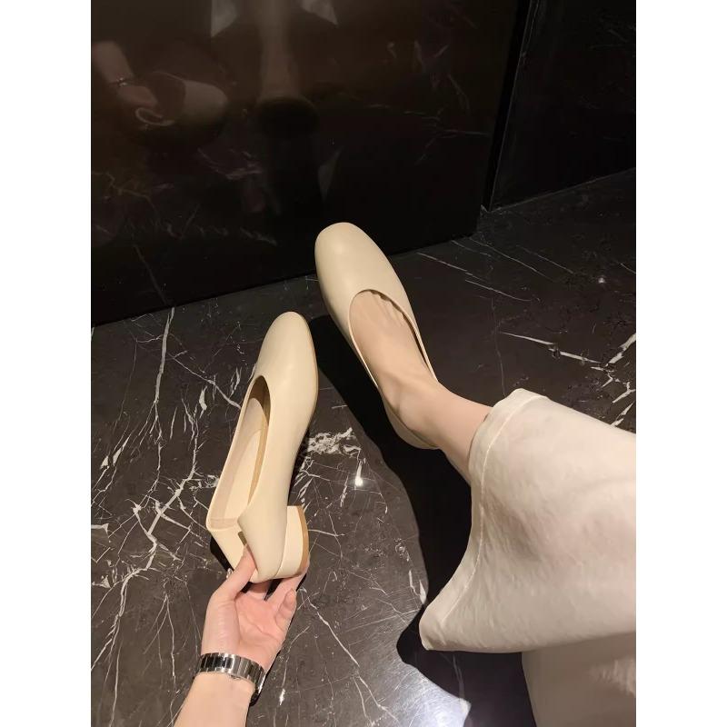 Super soft lambskin high heels women can step on heels shallow leather single shoes commuter work grandma shoes