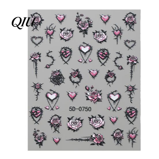 Self Adhesive Nail Decorations Halloween Art Stickers, 3D Embossed Skeleton Hand Pumpkin Bat DIY Home Manicure Tools Black Decals,
