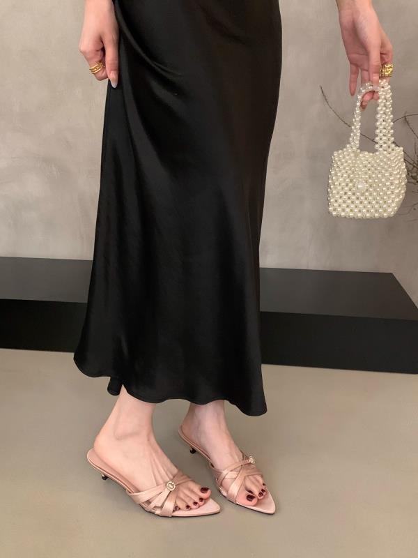 Fashion Shoes Pointed Toe Ladies' Slippers Women Heels Big Size High Slides Shoes Woman 2025 Big Size Slippers Heels Pointed Toe High