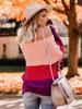 Women's Autumn Winter Knit Set Sweater Loose Patchwork Color One-Shoulder Crewneck Pullover