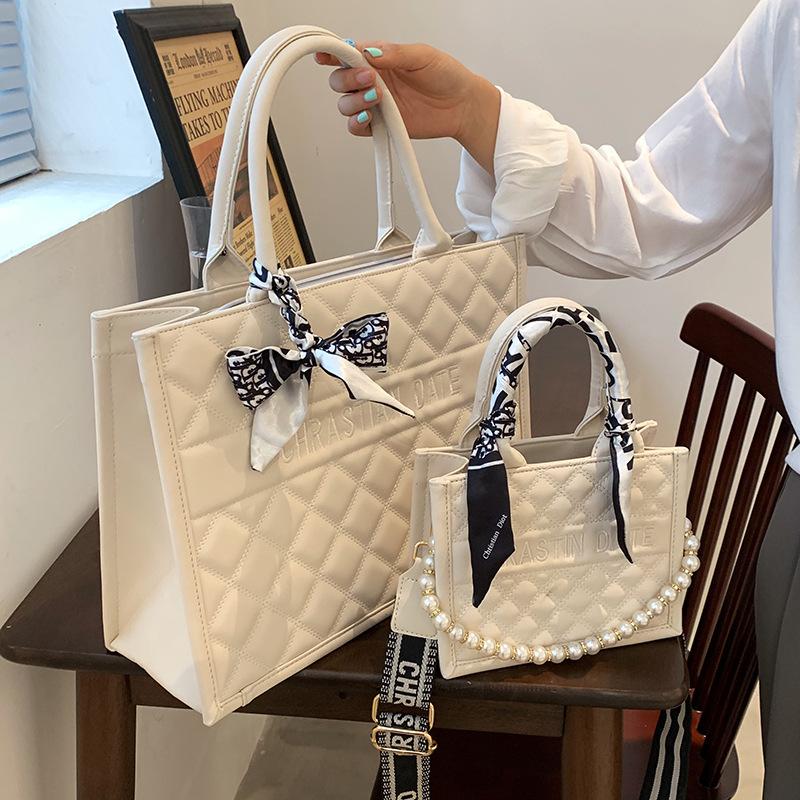 Perle Håndveske Dame Stor Kapasitet Pendler Tote Bag Casual Skulderveske Messenger Bag