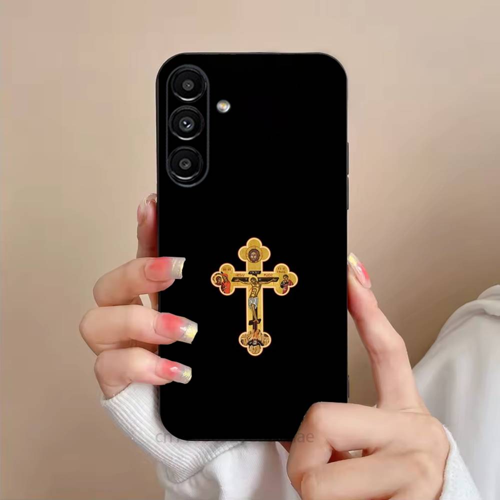 Pravoslavný kříž Ikona Kostel UMĚNÍ Pouzdro na telefon Pro Samsung S25,24,21,22,23,S30,Ultra,S20,Plus,Fe,Lite,Note,S10,S9,Černá měkká skořepina