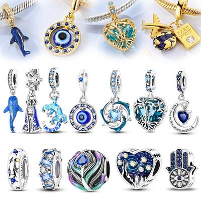 Original 925 Silver Charms Bead Gecko Dolphin Whale Shark Pendants Fit Women Girls Bracelet DIY Jewelry Gift