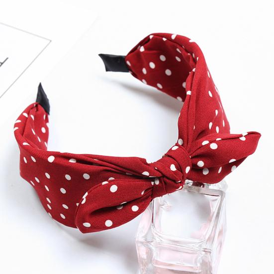Sweet Polka Dot Print Bowknot Hair Hoop Women Wide Band Cloth Headband Headwrap