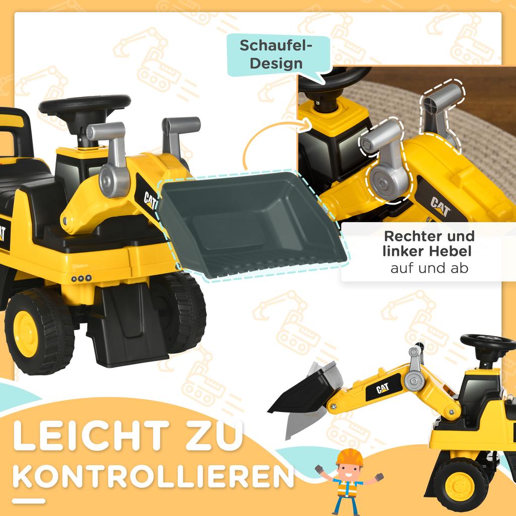 Kids Excavator, Ride-On, Operable Excavator Bucket, Anti-Tip Protection, Non-Slip Wheels, Yellow+Black, 78 x 29.5 x 54 cm