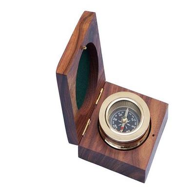 „Pawel Brass“ popieriaus svorio kompasas su rožmedžio dėžute yra 7,62 cm