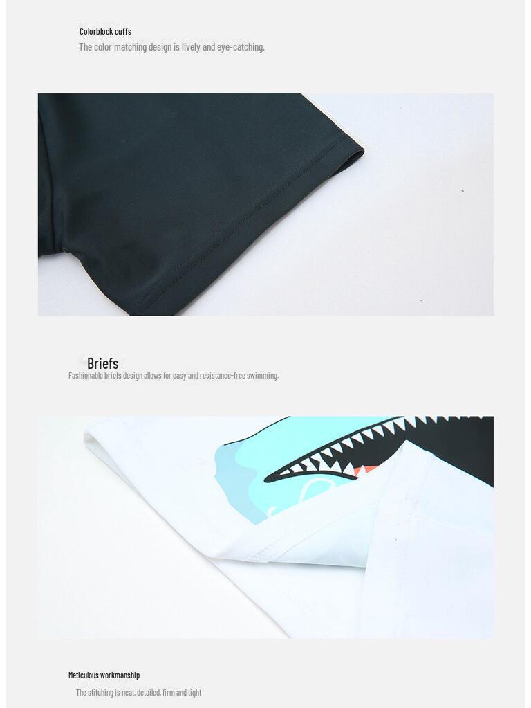 2024 Kinder Feiertags Langarm Baby Hai Sonnenanzug mit Shorts - Jungen UV-Schutz Strand Bademode