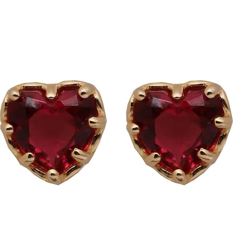 S925 Loving Heart In Sterling Silver Pomegranate Red Stud Earrings Female Temperament All-Match Teenage Girl's Romance High-Grade Earrings
