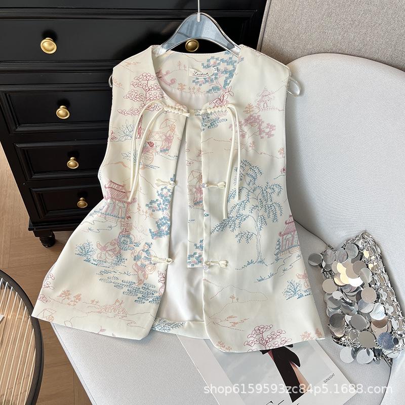 Zen embroidered vest vest early spring new retro vest stacked top
