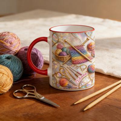 Knitting And Sewing Tools Mug 11oz Personalized Coffee Mug with Sewing Machine & Yarn Prints Sewing Gift for Women