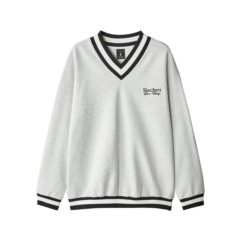 Skechers Sports League Series American Retro Sports Fashion Comfortable V-Neck Letter Long Sleeve Sweatshirt Men sweatshirt White L324M028-0248 XL