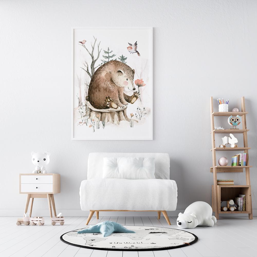 Plakat obrazki dla dziecka leśne zwierzęta miś niedźwiadek