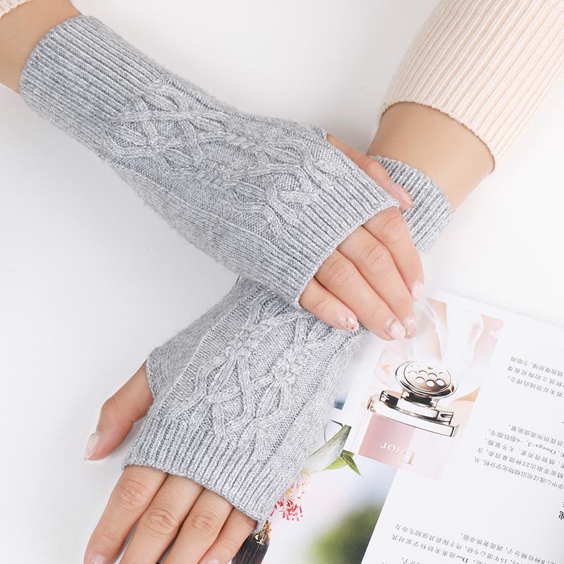 Women's Cable Knitted Fingerless Gloves Warm Autumn Winter Gloves Fashion Knitted Half Finger Gloves Casual Outdoor Gloves
