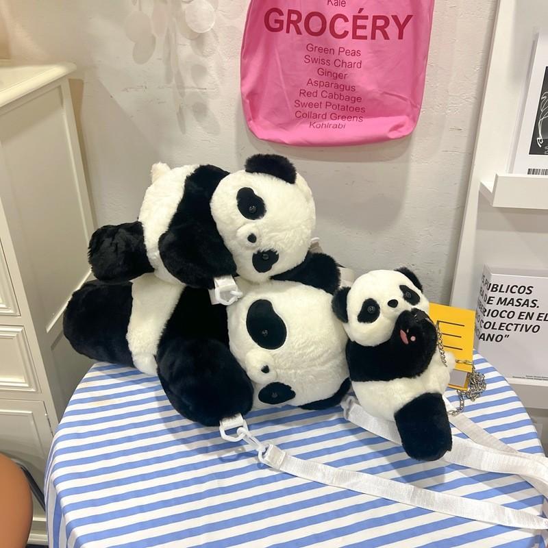 Backpack Plush Panda With Lightweight Design Butterfly Knot Lamb Messenger Bag