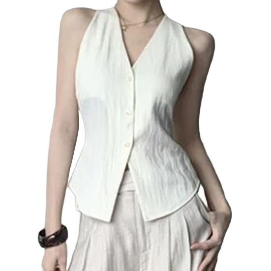 

Жіночий жилет халтер з V-подібним вирізом, без спинки, однобортний, без рукавів, з асиметричним подолом, топ-жилет, літній повсякденний жилет XL білий