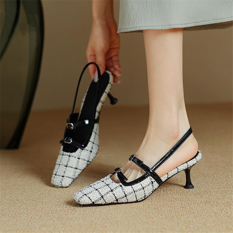 Fashion New Summer Sandals Cover Toe Sandals for Women High Heels Sandals Fashion Mixed Color Ladies Shoes Purple Office Women Shoes