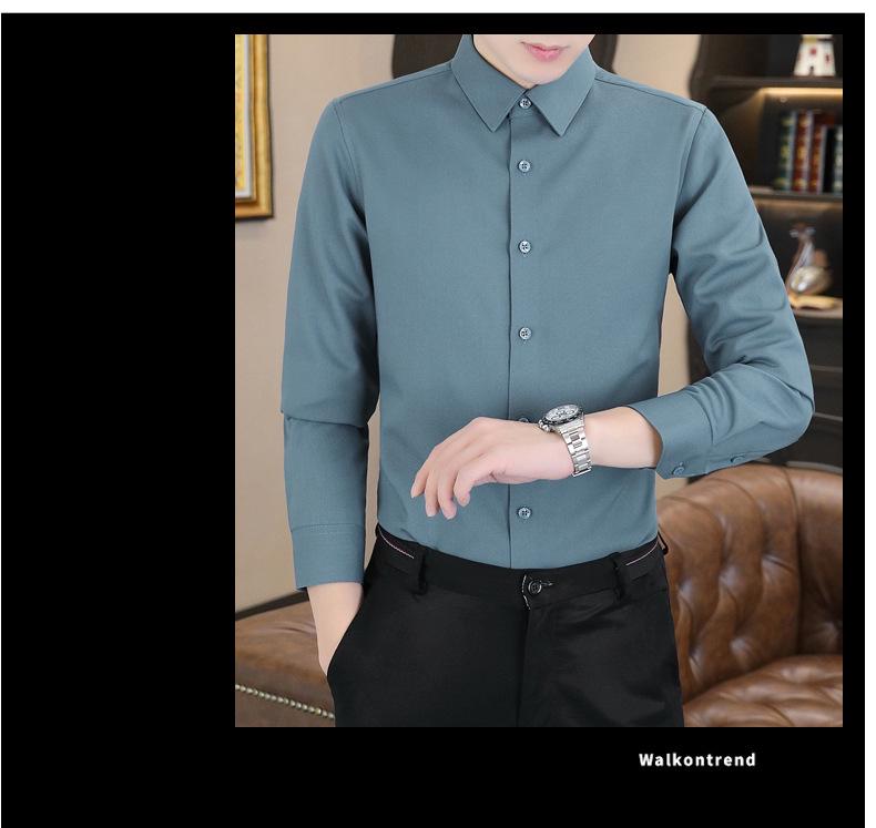 Men's Long Sleeve Thermal Fleece Shirt – Woodpecker Winter Business Casual, Stretch Solid Color, Thick and Lined.