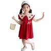 Red Strawberry Princess Dress with Flutter Sleeves for European and American Girls