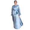 Cross-border European and American women's clothing  Amazon sexy round neck satin lace-up long-sleeved French sweet straight skirt