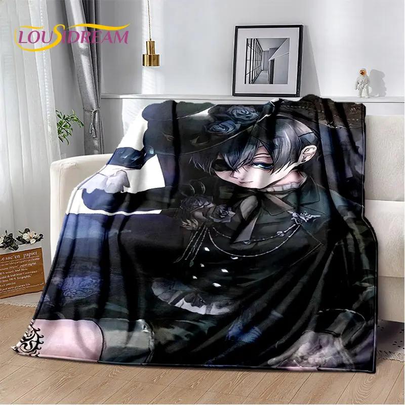 Black Butler Anime Cartoon Měkká plyšová deka, flanelová deka přehoz do obývacího pokoje Ložnice Pohovka Pohovka Piknikový povlak pro děti