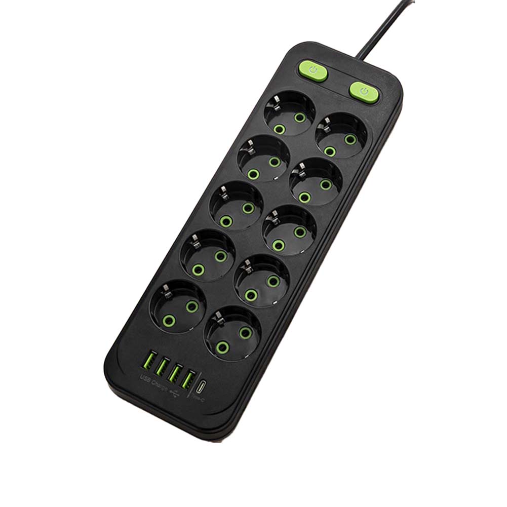Surge Protector EU Power Strip Multiple Outlets Surge Protection Overload Prevention Power Management Device Black white