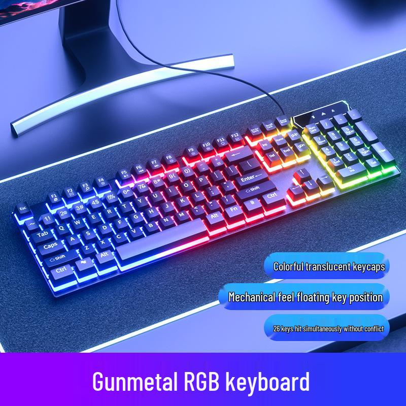 Luminous Wired Keyboard & Mouse Set with Floating Keycaps - USB, Mechanical Feel for Gaming Desktops & Laptops