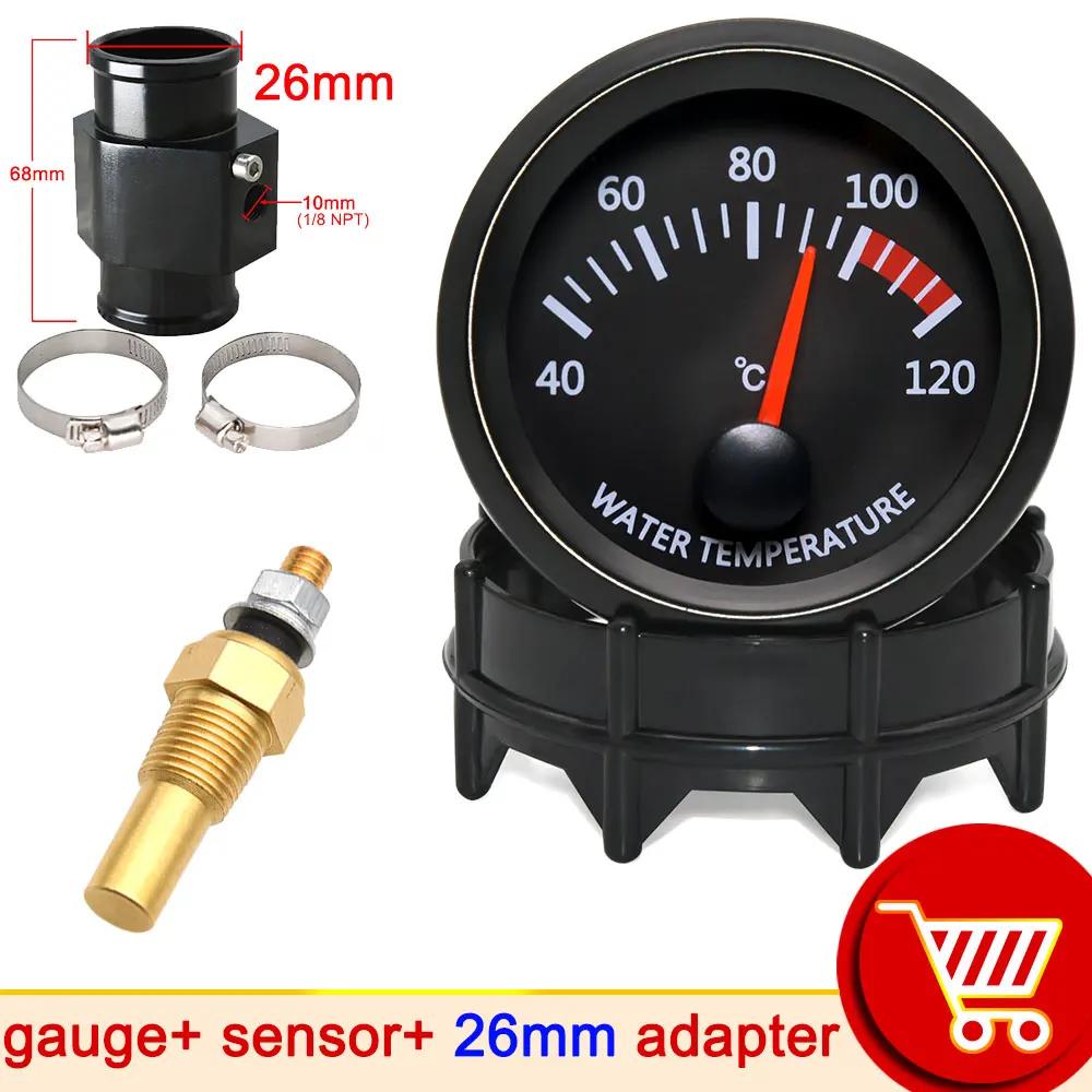 12V 52mm Car Water Temperature Gauge 40~120 ℃ with Water Temp Sensor 10mm Water Temp Joint Pipe 1/8NPT Sensor Adapter Car Racing