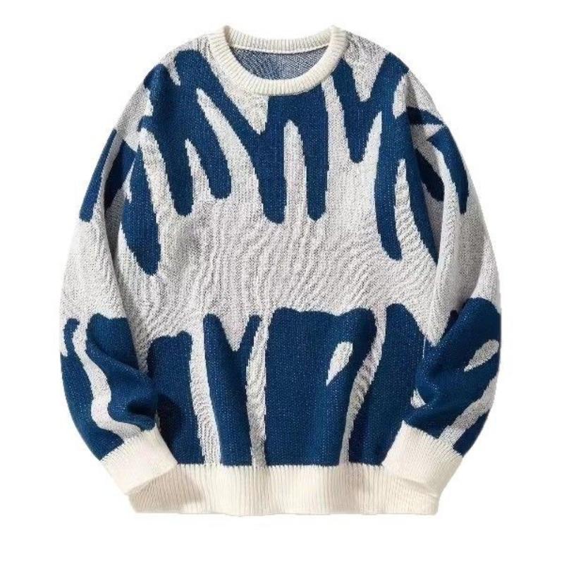 Men's Streetwear Style Contrast Color Block Knitwear Long Sleeve Casual