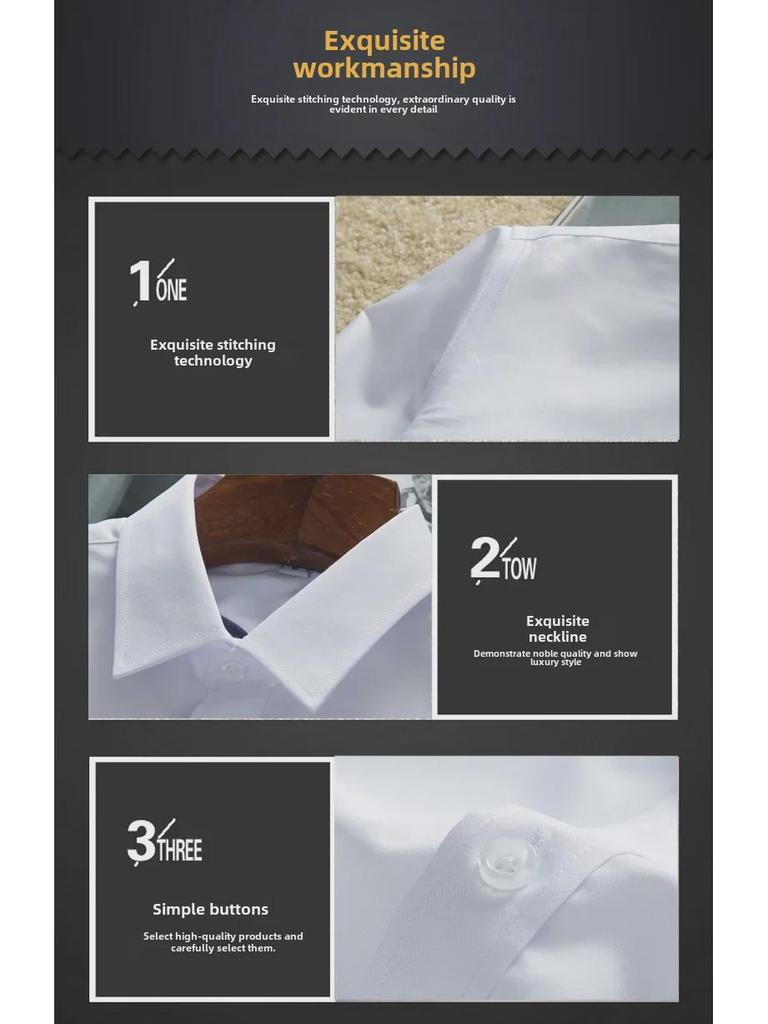 Men's Slim Fit Long Sleeve White Shirt - Korean Style, Non-Iron, Formal/Casual Professional Wear.
