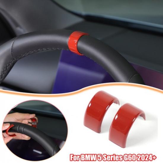 Red Replacement Steering Wheel Trim Ring Cover For BMW 5 Series G60 2024+