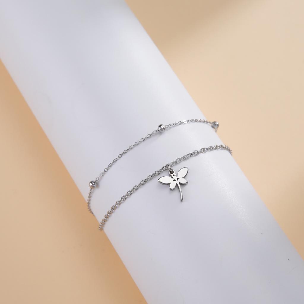 Charm Animal Dragonfly Pendant Double Layer Bracelet for Woman Wedding Stainless Steel Bracelets Engagement Fashion Jewelry