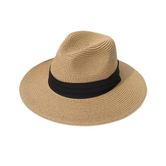 Panama Hat Women Men Wide Brim Straw Beach Hat Ribbon Decor Breathable Elastic Fit Summer Sun Hat Vacation Accessory