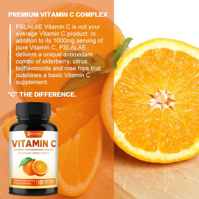 Pslalae Rosehip Vitamin C Capsules, All-natural, 1000 Mg Per Serving, Contains Elderberry, Immune-boosting.