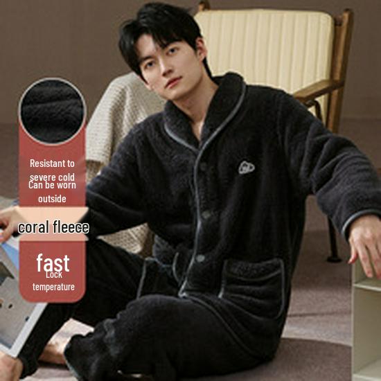 Women's Coral Fleece Long Bathrobe - 2025 Autumn/Winter, Warm & Simple Solid Color Homewear