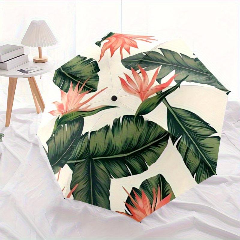 1pc Tropical Leaves Automatic Folding Umbrella, Portable & Foldable Design with 8 Ribs, Casual Outdoor Accessory Halloween and Christmas Gif