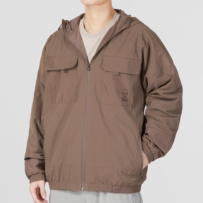 Adidas Základní tkaná bunda s přední kapsou a logem Pánská bunda Hnědá IA6961