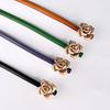 1.0cm New Unique Rose Genuine Leather Gold Belt Women Fashion Cowskin Flower Thin Belts Female Jeans Dress Waistband