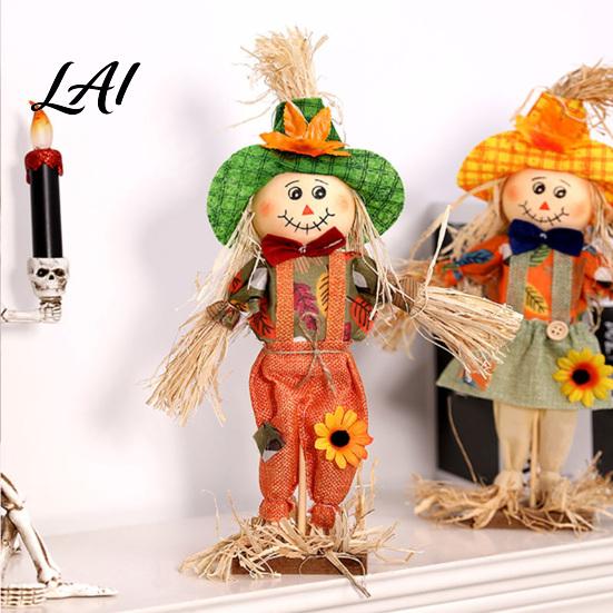 Halloween Porch Decor Standing Fall Scarecrow Decoration Rustic Thanksgiving Ornament Farmhouse Yard Display with Clothes Hat for Autumn Harvest Home