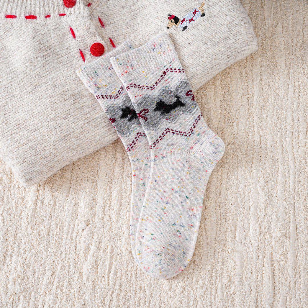 

Super Warm, Thick, Colorful Polka Dot Wool Slouch Socks for Women - Fleece-Lined Mid-Calf, Japanese-Style for Autumn & Winter. One Size 36-40 белый
