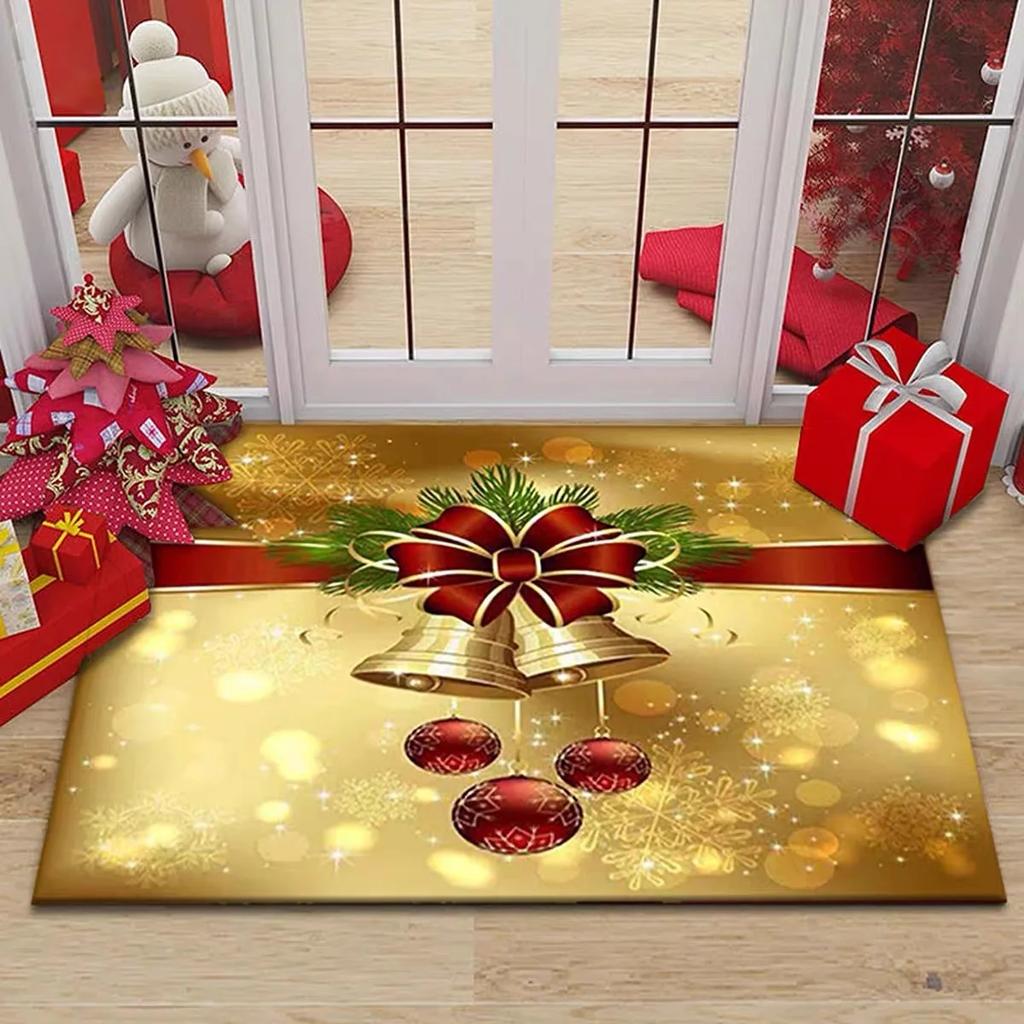 Christmas Decoration Cartoon Crystal Velvet Carpet Non-slip Soft Living Room Bedroom Holiday Atmosphere Rug Home Decor