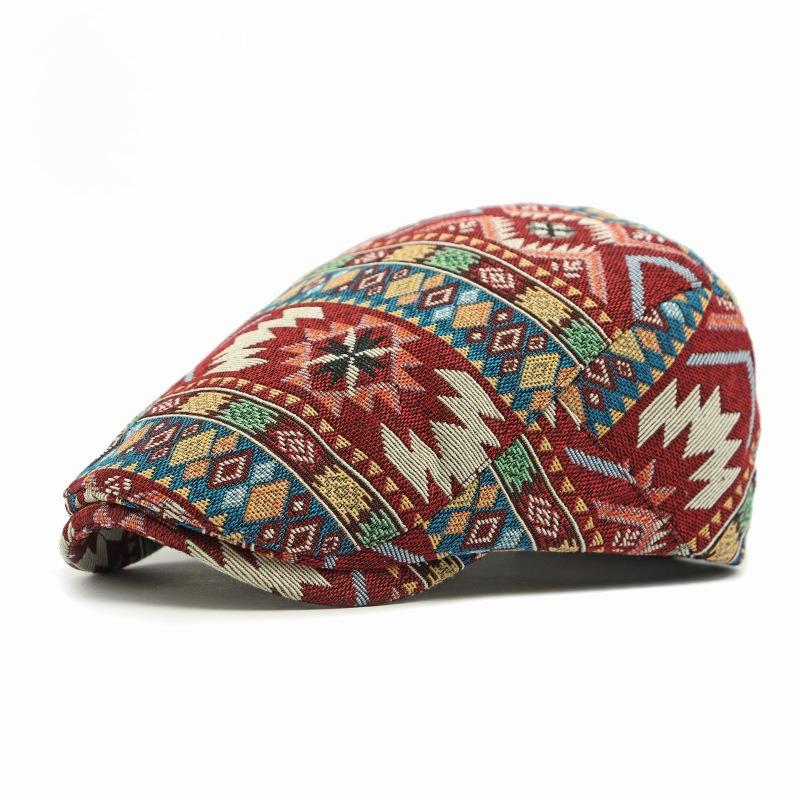 Unisex Retro Ethnic Jacquard Beret Hat British Style Flat Cap Men Women Newsboy Cap Spring Autumn Winter Casual Peaked Hat