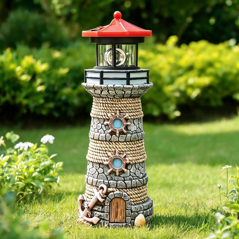 Garden Solar Sea Tower Figure with Ocean Theme Body and Lighted Top for Outdoor Yard Display Piece Space Area, Approx. 10.63 In Tall