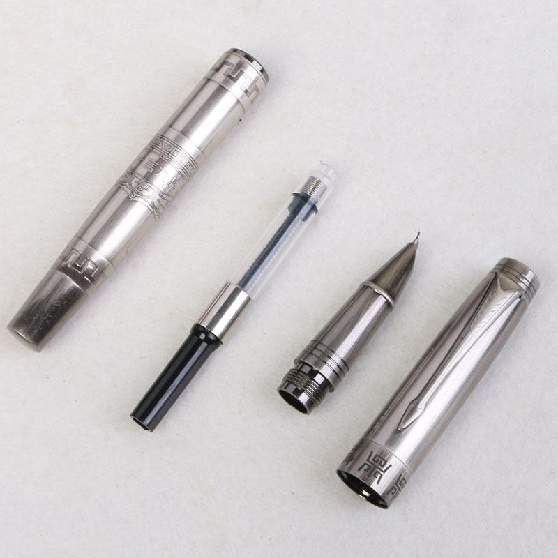 Eversharp Antique Silver Calligraphy Fountain Pen with Bent Nib - Brushed Hundred Blessings Design, Ideal for Writing Practice and Business Gifts