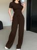 Women's Casual Solid Color Slim Fit Pants & Short Sleeve Top Set - Summer Fashion Arrival