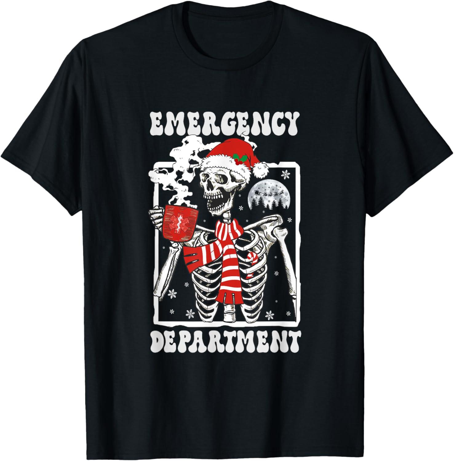 Emergency Department Merry Christmas Skeleton ED Tech Nurses T-Shirt S разноцветный